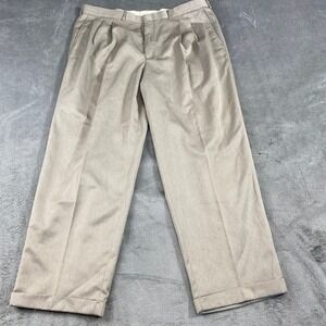 Farah Dress Pants Mens 40x30 Tan Pleated‎ Cuffed Polyester Slacks Preppy Office